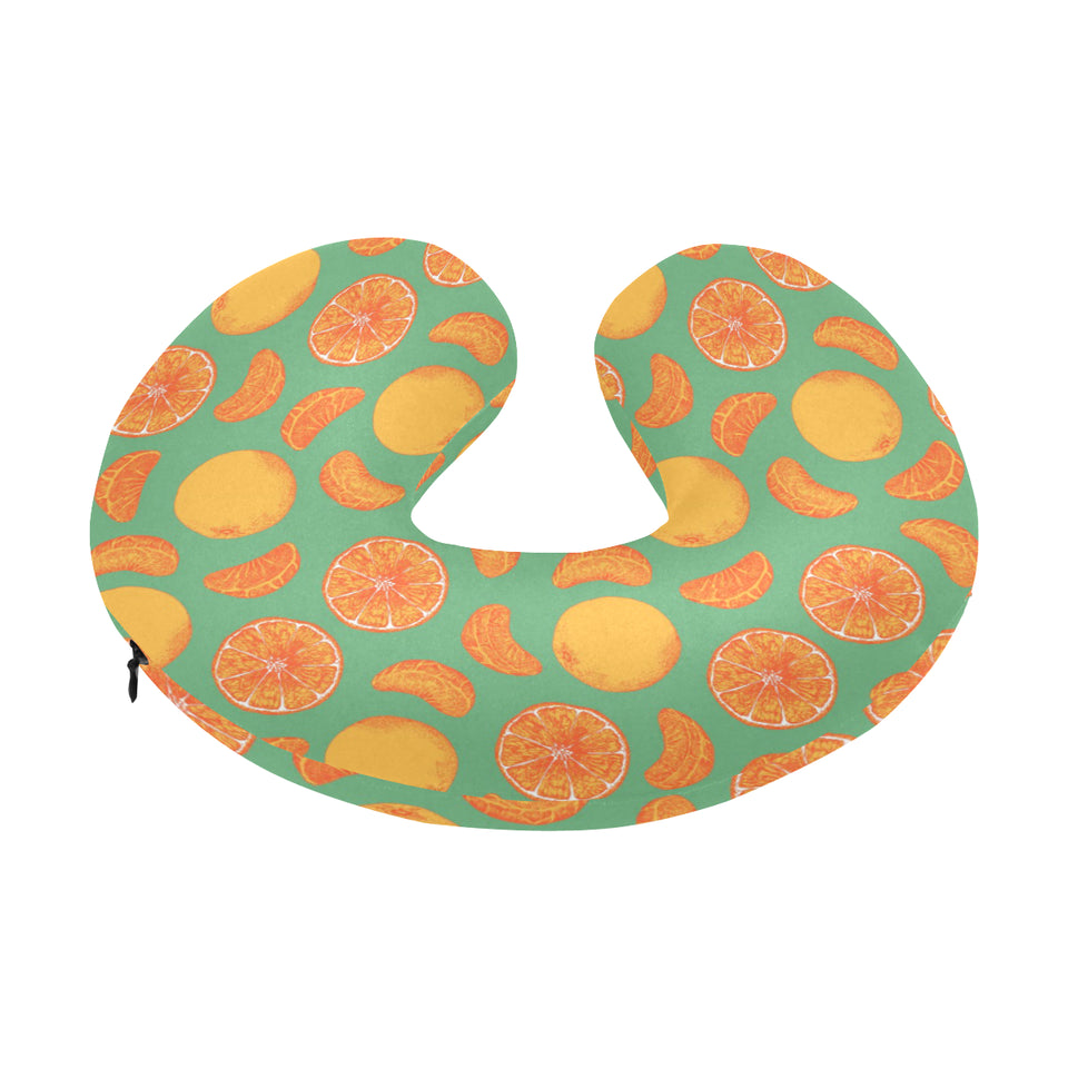 orange fruit pattern green background U-Shaped Travel Neck Pillow