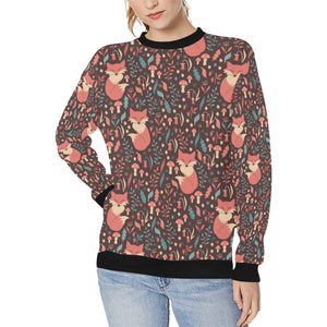 fox leaves mushroom pattern Women's Crew Neck Sweatshirt