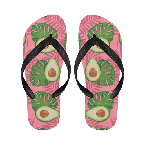 Avocado slices leaves pink back ground Unisex Flip Flops