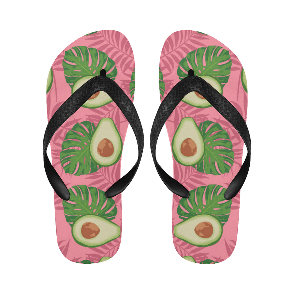 Avocado slices leaves pink back ground Unisex Flip Flops
