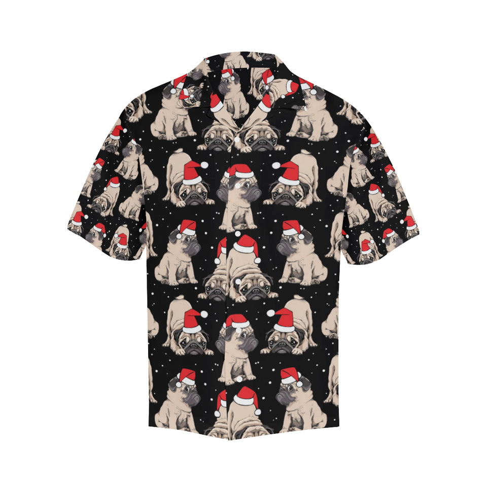 Christmas Pugs Santa_s red cap pattern Men's All Over Print Hawaiian Shirt