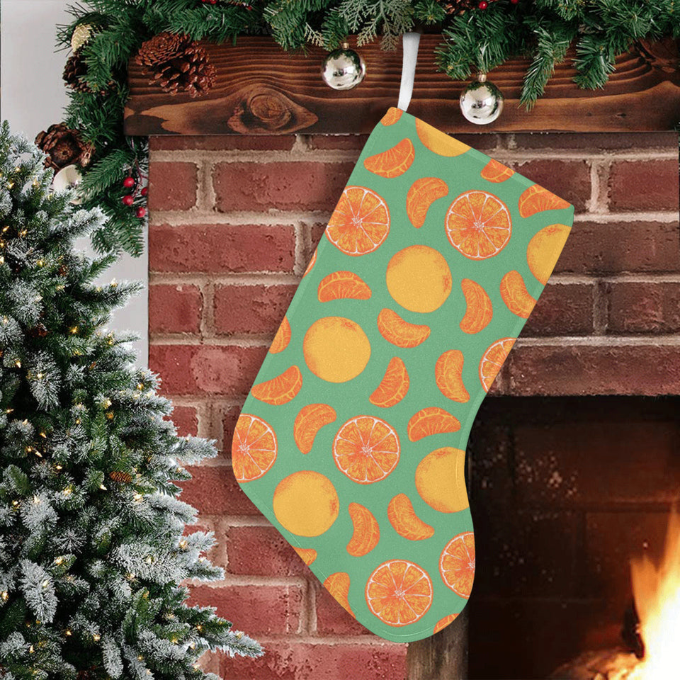 orange fruit pattern green background Christmas Stocking