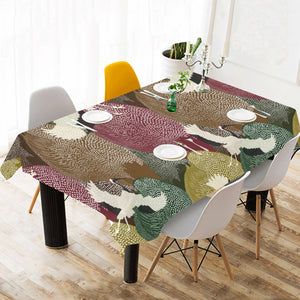 Japanese cranes flying forest dot pattern Tablecloth