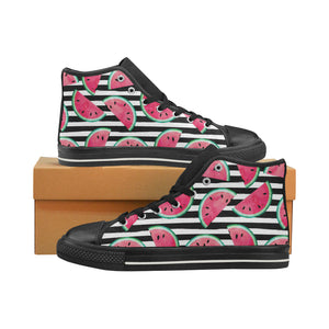 Watercolor paint textured watermelon pieces Women's High Top Canvas Shoes Black