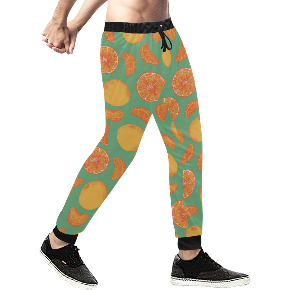 orange fruit pattern green background Unisex Casual Sweatpants