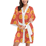 Oranges pattern red background Women's Short Kimono Robe