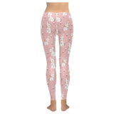 Cute white rabbit flower pink background Women's Legging Fulfilled In US
