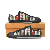 red and white tulips pattern Men's Low Top Canvas Shoes Black