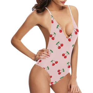 cherry pattern pink background Women's One-Piece Swimsuit
