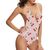 cherry pattern pink background Women's One-Piece Swimsuit