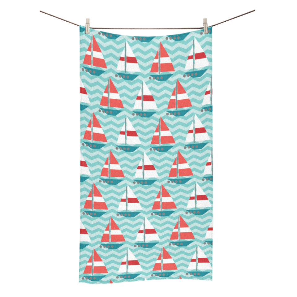 Red White sailboat wave background Bath Towel