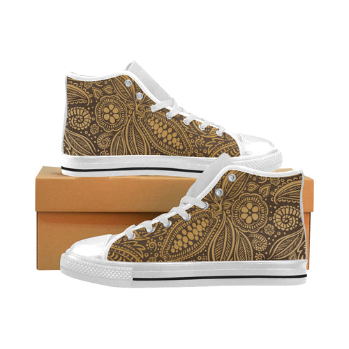 cacao beans tribal polynesian pattern background Men's High Top Canvas Shoes White