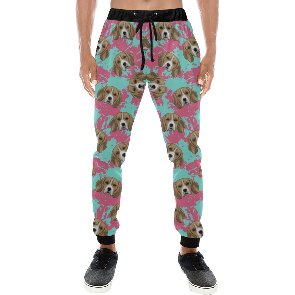 Beagle muzzles turquoise paint splashes pink patte Unisex Casual Sweatpants