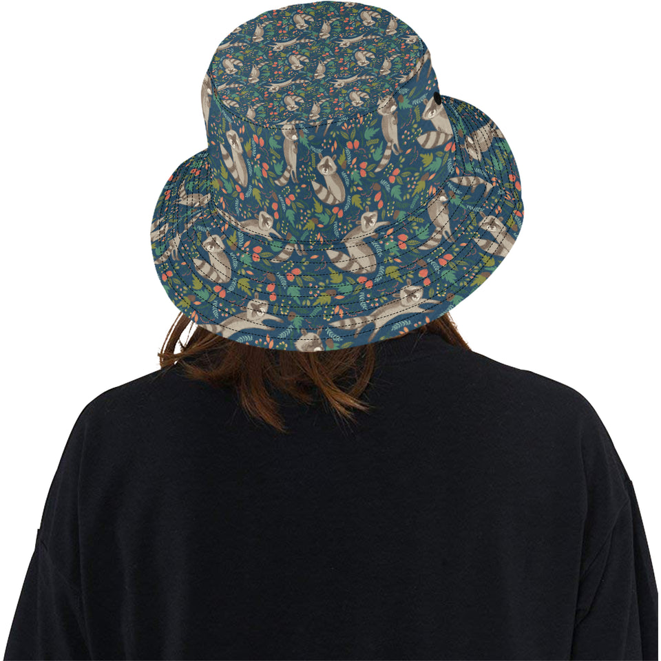 Raccoon tropical leaves pattern Unisex Bucket Hat
