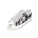 white swan blooming flower pattern Women's Low Top Canvas Shoes White