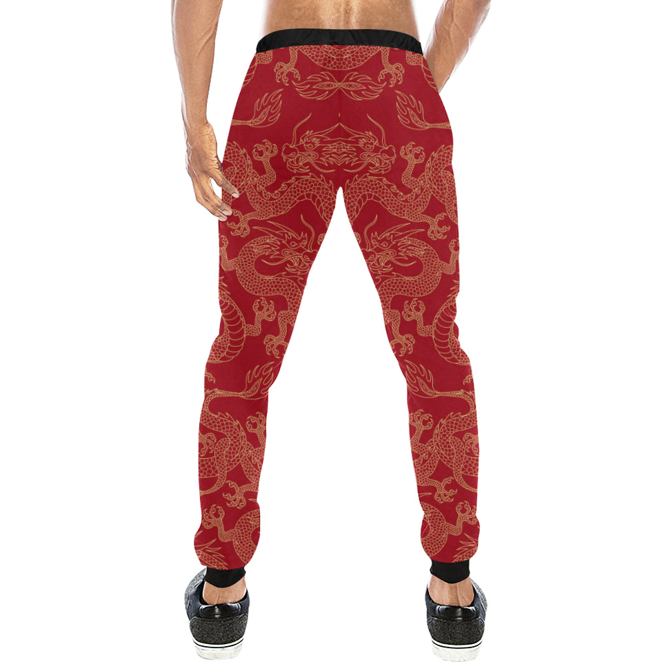 Gold dragons red background Unisex Casual Sweatpants