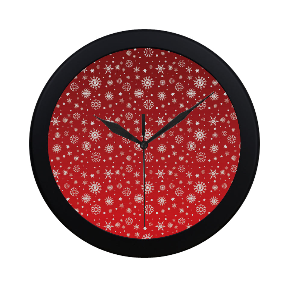 Snowflake pattern red background Elegant Black Wall Clock