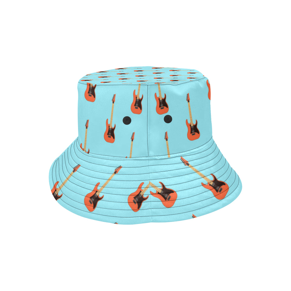 electric guitar pattern light blue background Unisex Bucket Hat