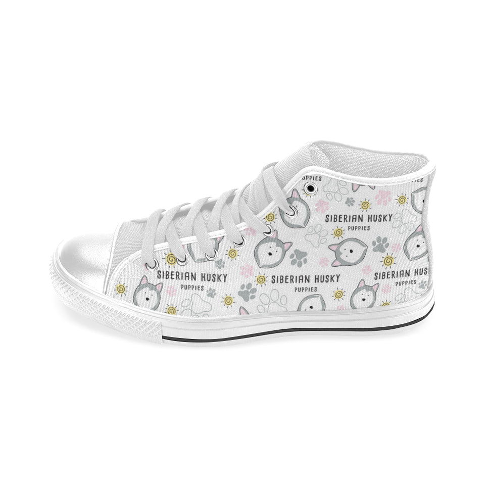 Siberian Husky design pattern Men's High Top Canvas Shoes White