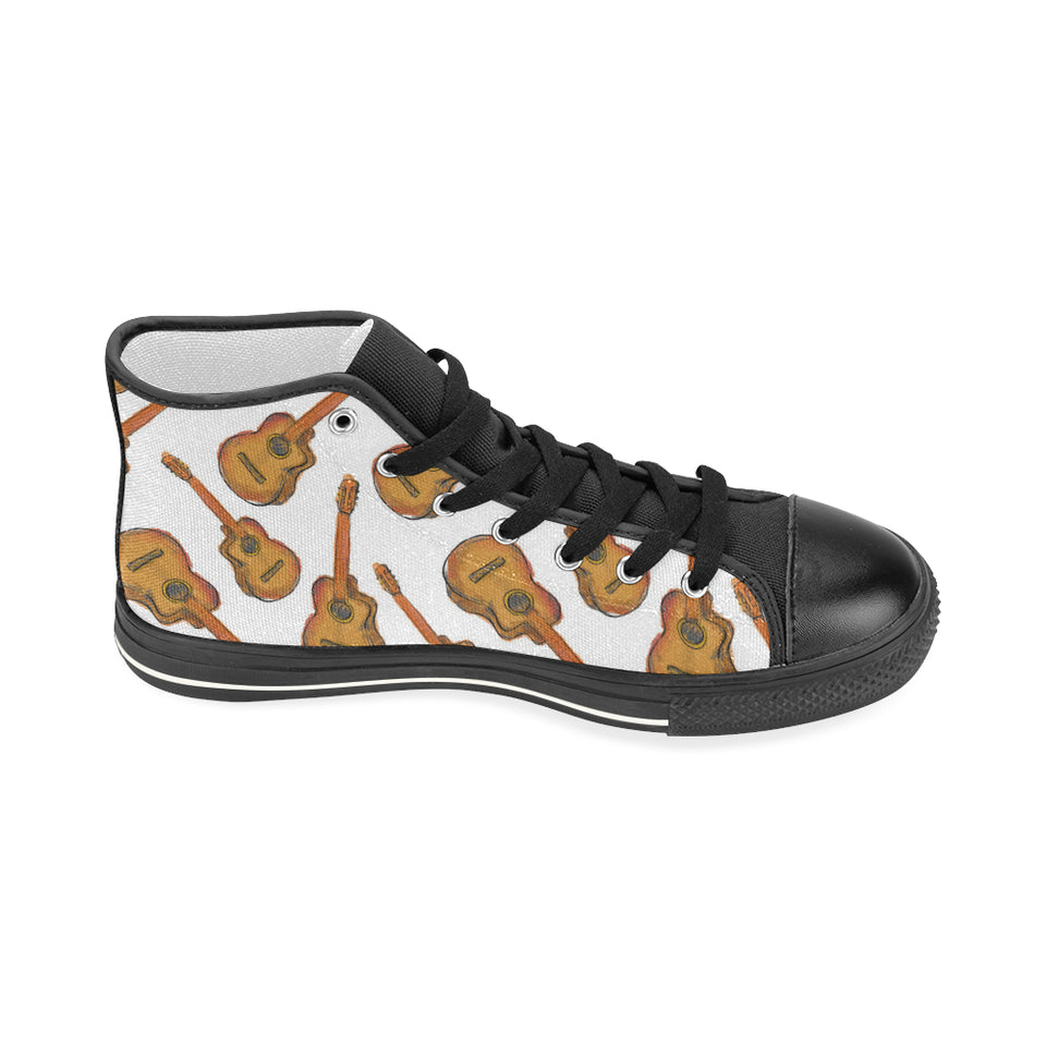 Paint Guitar Pattern Women's High Top Canvas Shoes Black