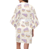 Cakes pies tarts muffins and eclairs purple bluebe Women's Short Kimono Robe