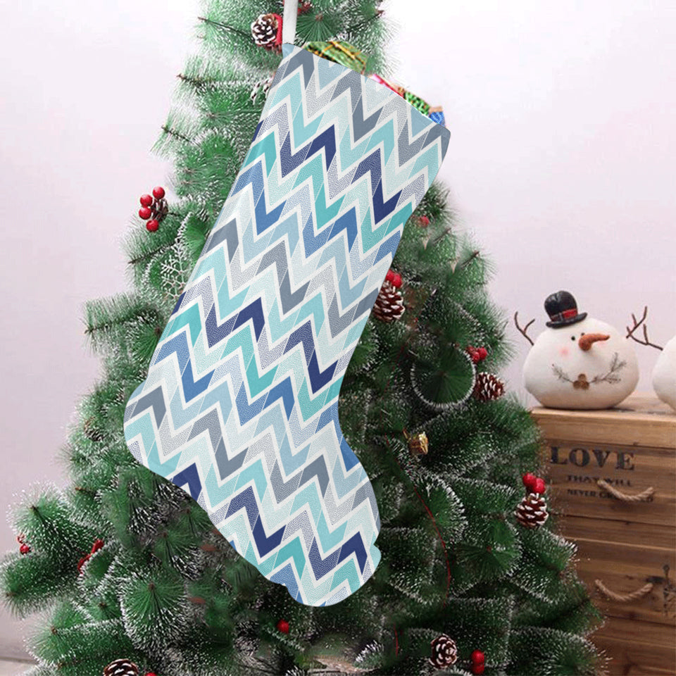 zigzag chevron blue pattern Christmas Stocking