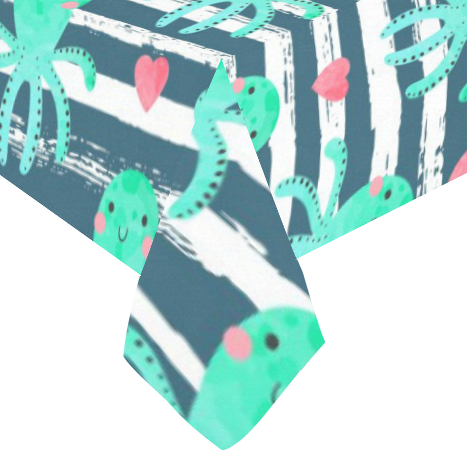Cute octopuses heart striped background Tablecloth
