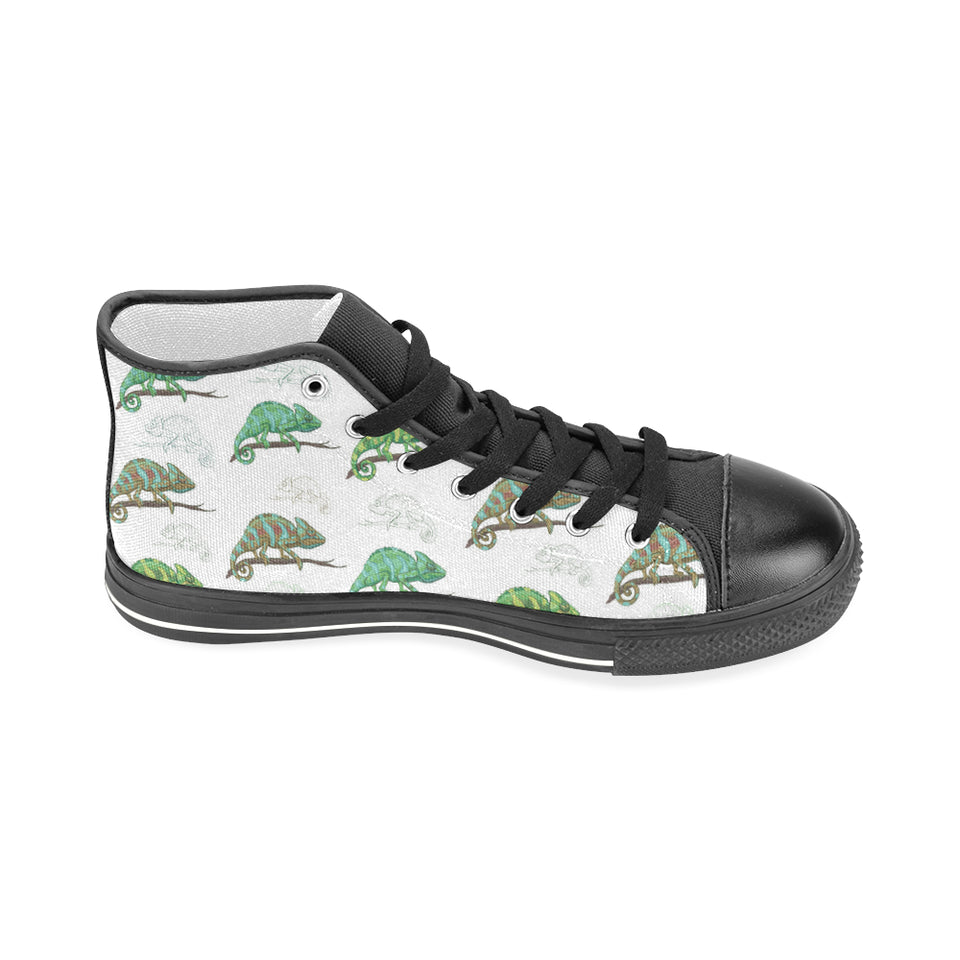 Chameleon lizard pattern Men's High Top Canvas Shoes Black