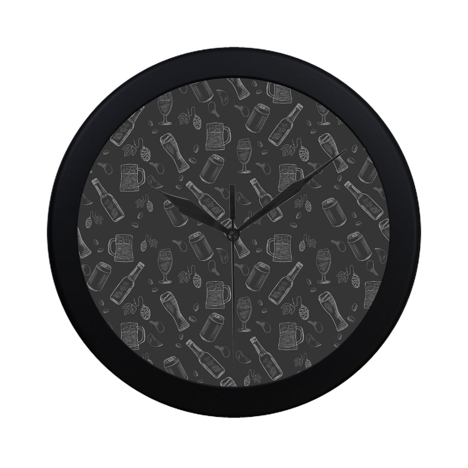 Beer hand drawn pattern Elegant Black Wall Clock
