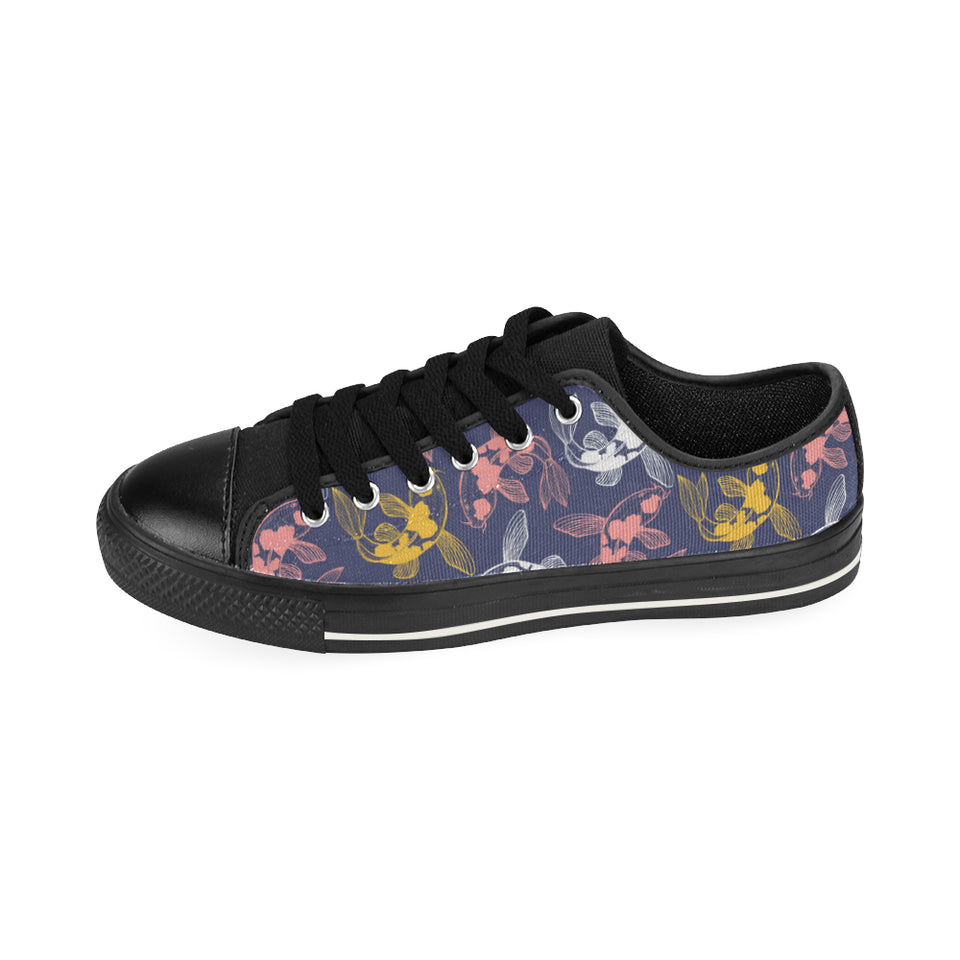 Koi Fish Carp Fish pattern Men's Low Top Canvas Shoes Black