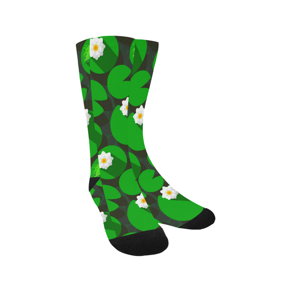 Frog waterlily pattern Crew Socks