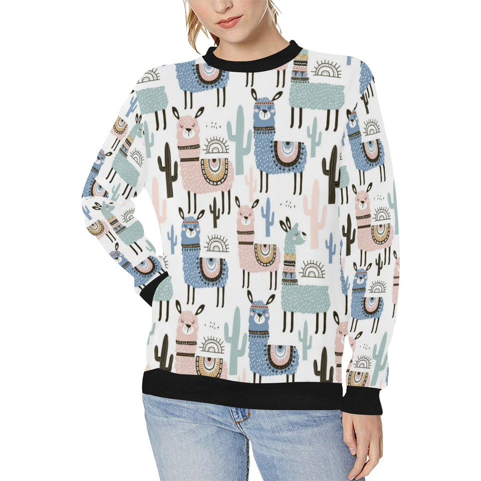 lama Alpaca cactus hand drawn pattern Women's Crew Neck Sweatshirt