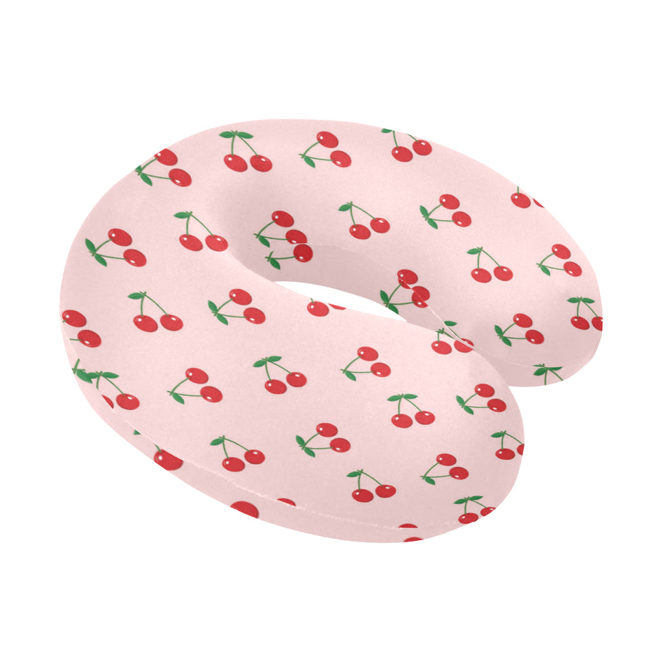 cherry pattern pink background U-Shaped Travel Neck Pillow