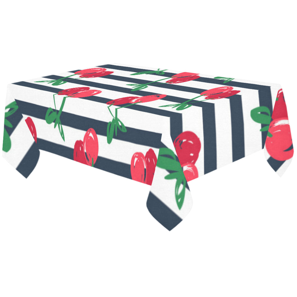 Hand drawn cherry pattern striped background Tablecloth
