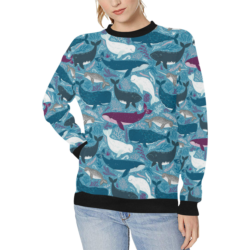 Whale design pattern Women's Crew Neck Sweatshirt