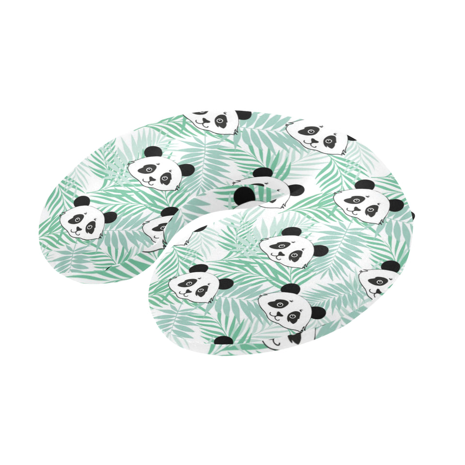 Panda pattern tropical leaves background U-Shaped Travel Neck Pillow
