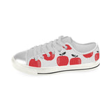 red apples white background Women's Low Top Canvas Shoes White