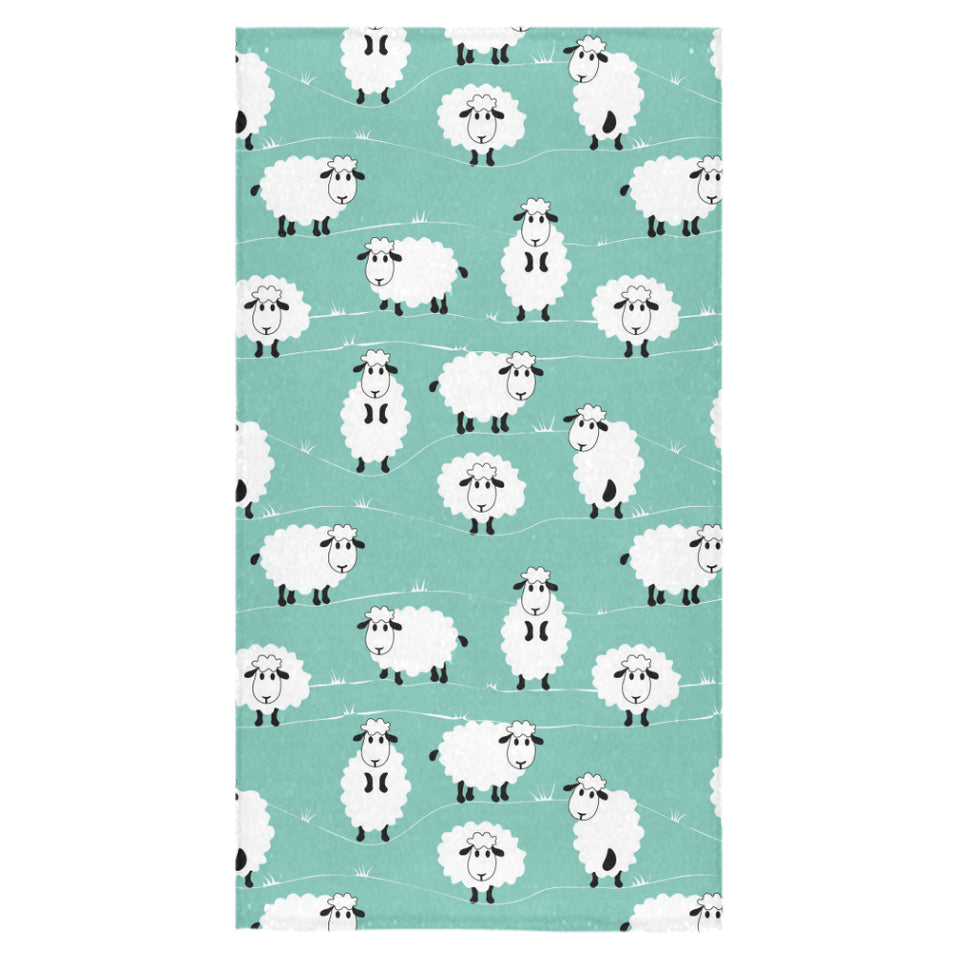Cute sheep green background Bath Towel