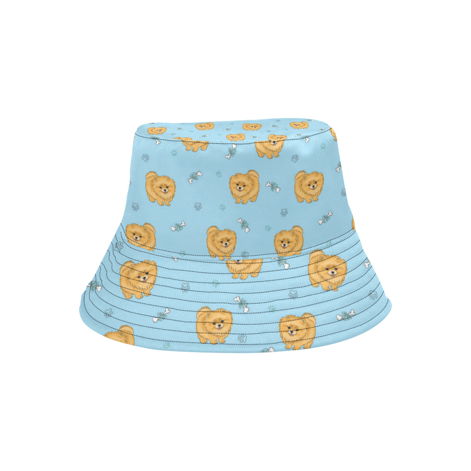 Brown cute pomeranian blue blackground Unisex Bucket Hat