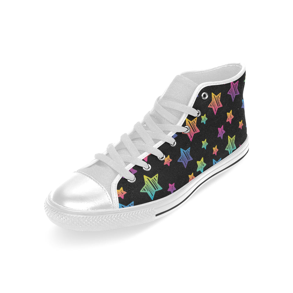 Colorful star pattern Men's High Top Canvas Shoes White