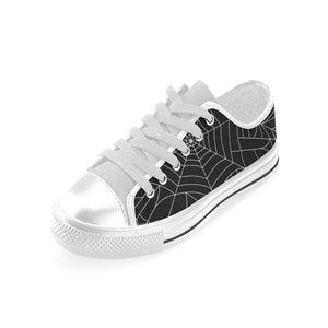 Spider web pattern Black background white cobweb Men's Low Top Shoes White