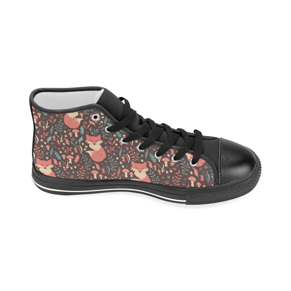 fox leaves mushroom pattern Women's High Top Canvas Shoes Black