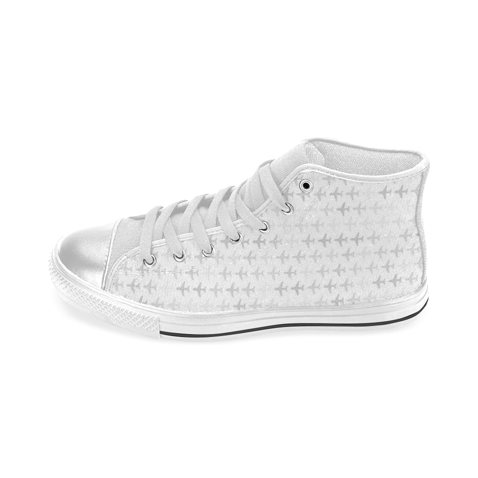 Airplane print pattern Women's High Top Canvas Shoes White