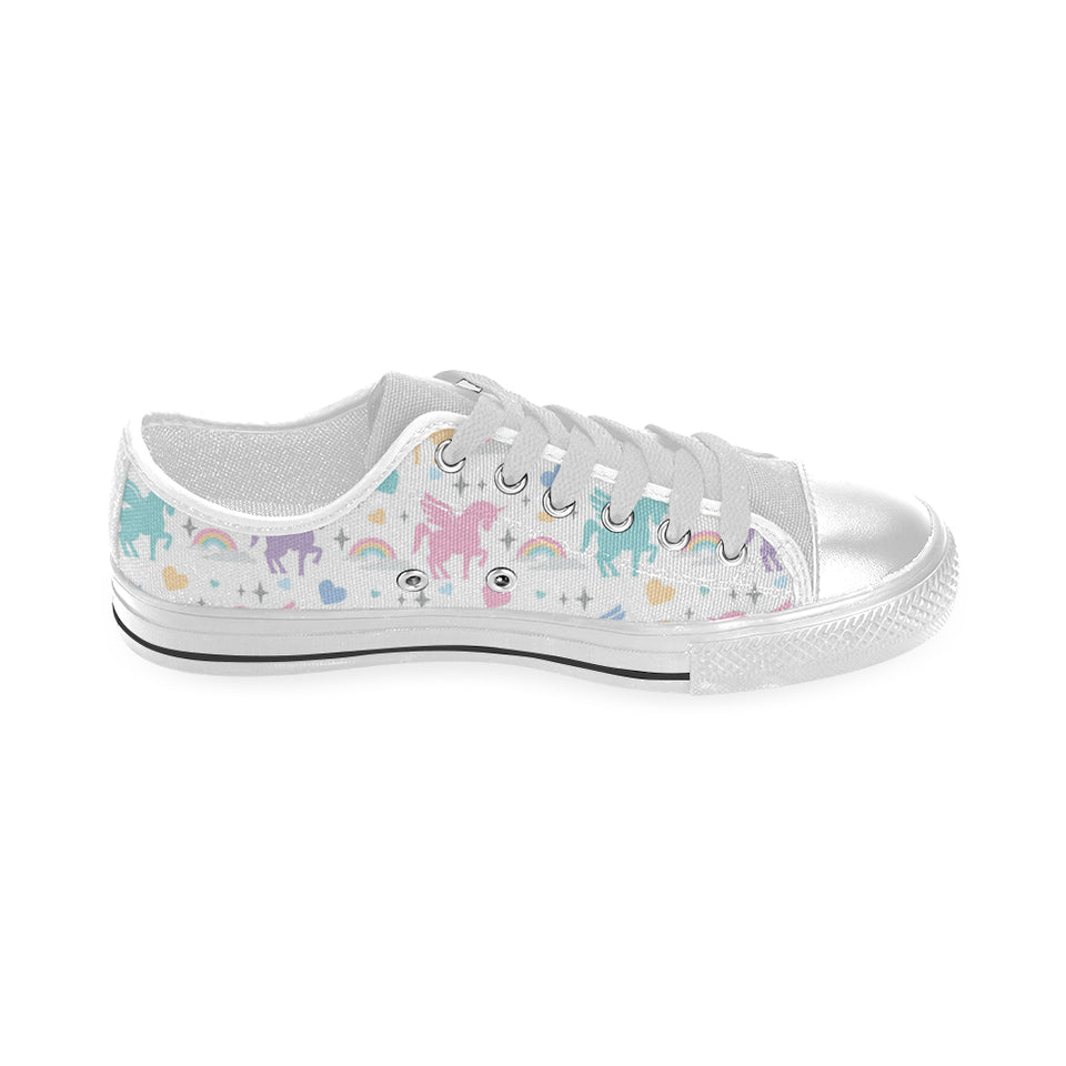 colorful unicorn rainbow heart pattern Men's Low Top Shoes White
