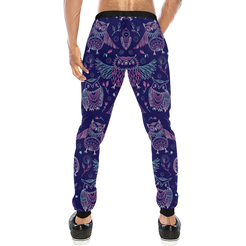 Cute owls pattern boho style ornament Unisex Casual Sweatpants