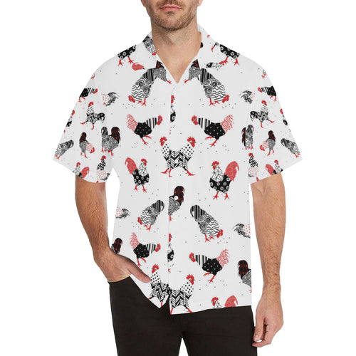 Cool rooster chicken cock floral ornament backgrou Men's All Over Print Hawaiian Shirt