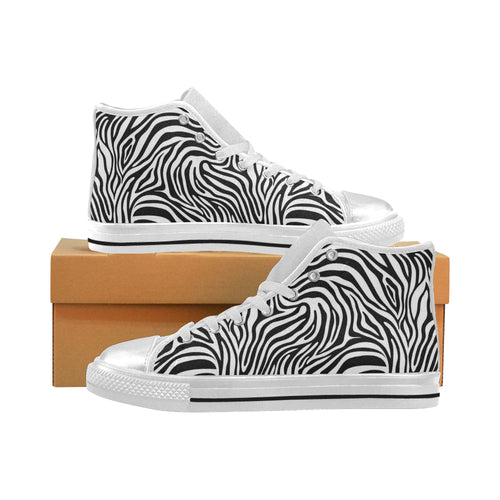 Zebra skin pattern Women's High Top Canvas Shoes White