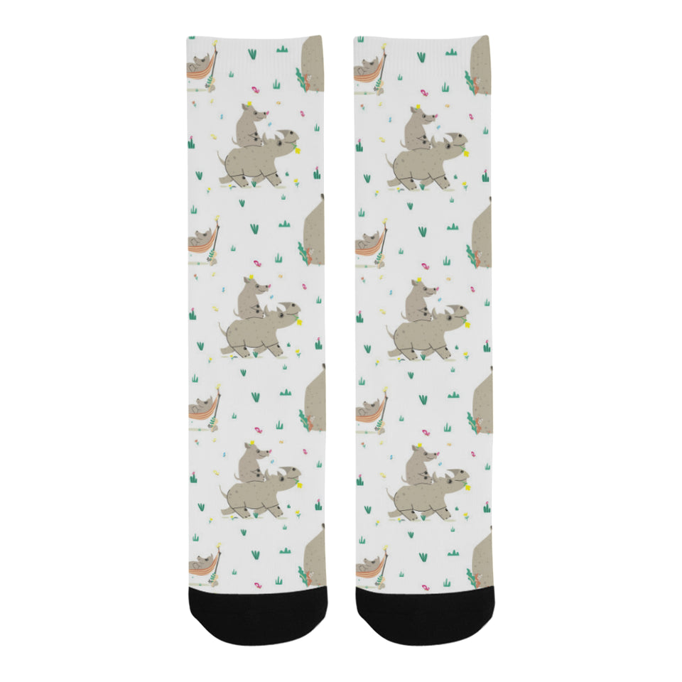 Cute Rhino pattern background Crew Socks