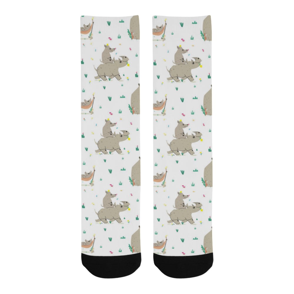 Cute Rhino pattern background Crew Socks