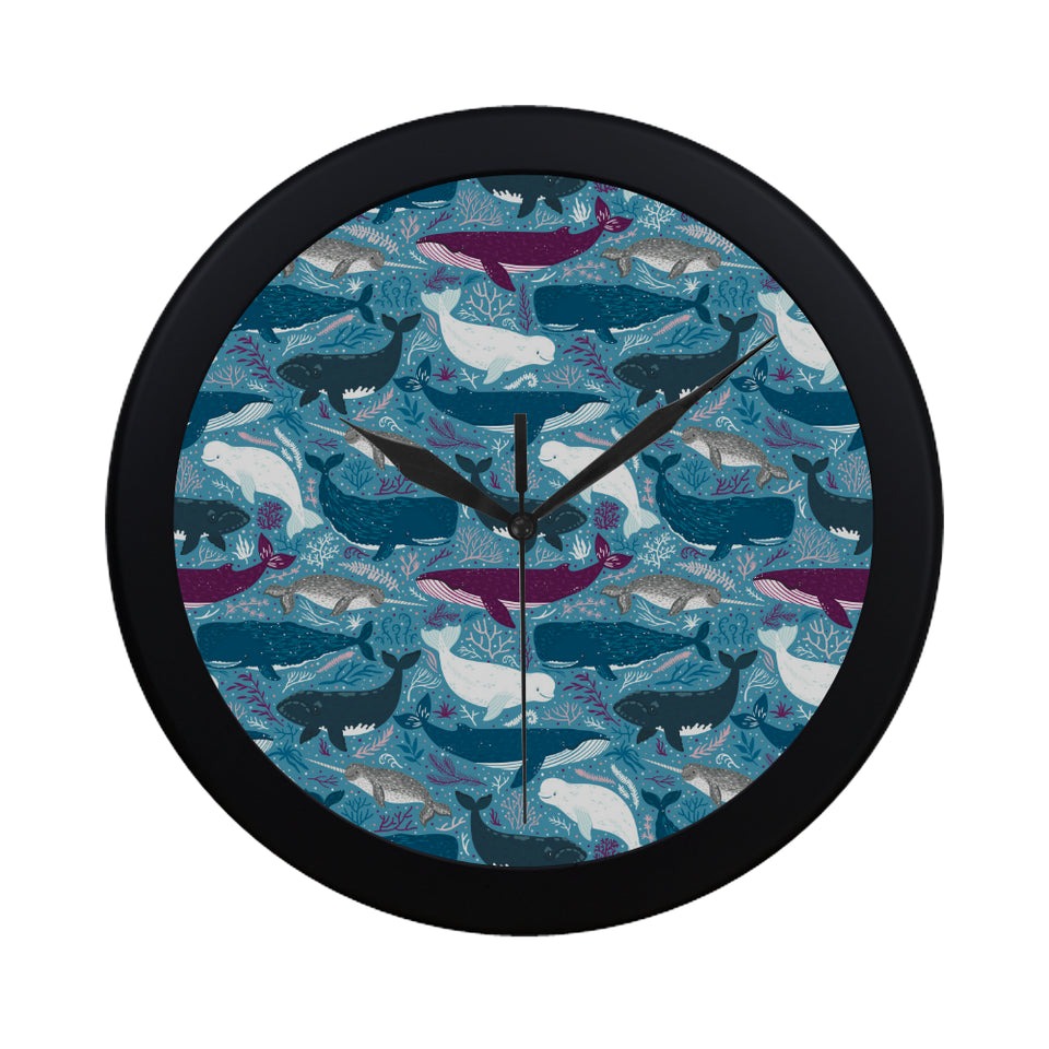 Whale design pattern Elegant Black Wall Clock